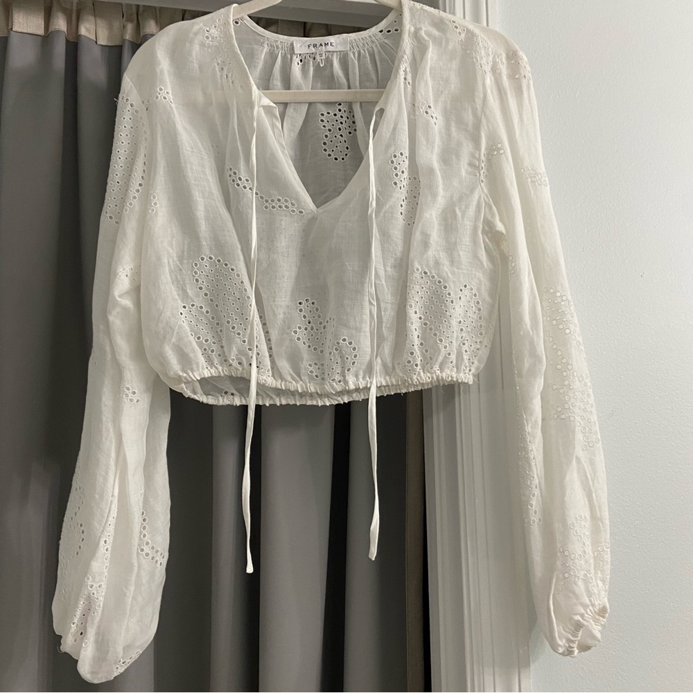 FRAME Long Sleeve Festival Boho Crop Top White XS NWOT